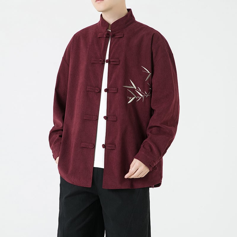 [Nishiki Tang Cloth Series]★Shirt★ 2color Tops Bamboo Bamboo Embroidery Unisex Men's Large Size Black Wine Red