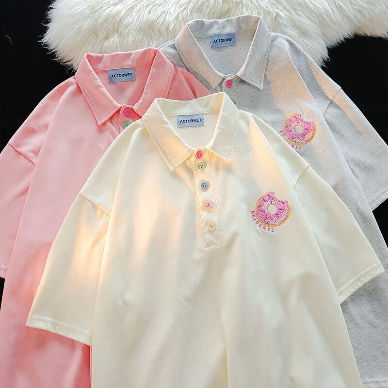 [Fleeing Earth Series]★POLO Shirt★ 3color Tops Cute Ladies Moe Apricot Pink Gray