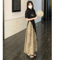 Load image into Gallery viewer, [MEIYI Series] ★China style dress★ Large size dress, fake layered, short sleeves, slimming, black, black
