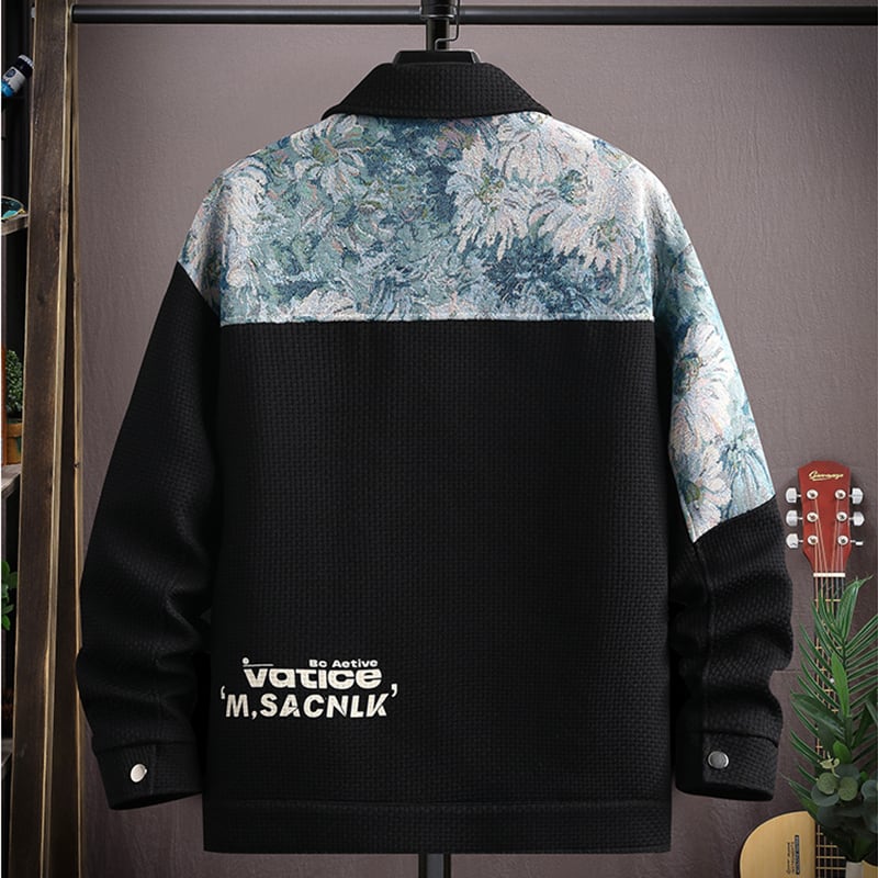 [MDW Series]★Jacket★ 3color Outer Switching Oil Painting Style Unisex Men's Large Size White Black Yellow