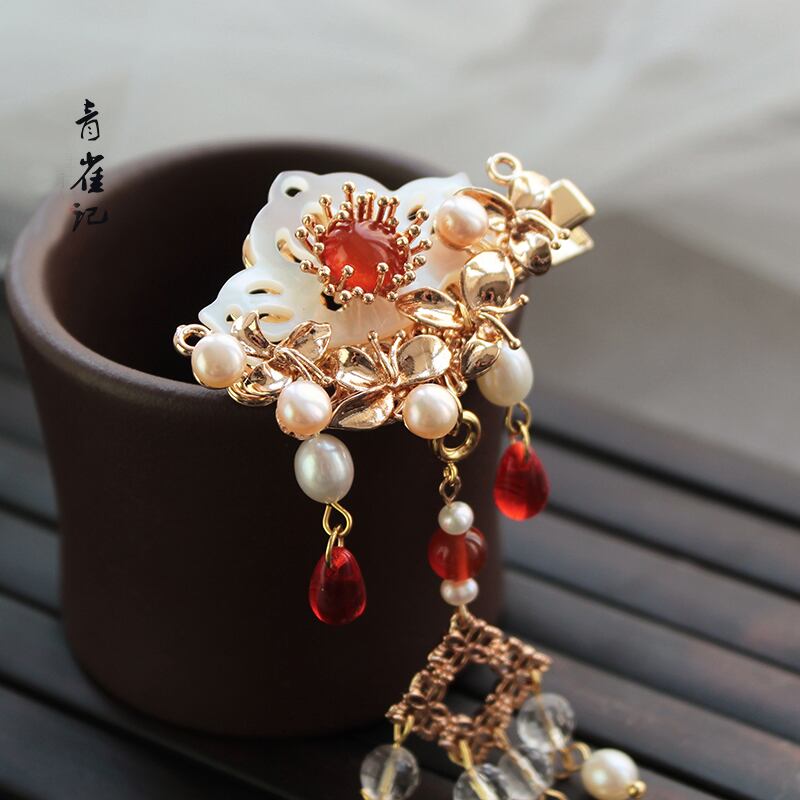 [Aojaki Series] ★Chinese style hair ornament hairpin★ Handmade Red Red Original Fireworks Festival Festival 1 Piece One Side