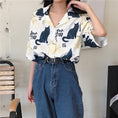 Load image into Gallery viewer, [PUTONG series]★China style shirt★ Tops 2color black white cat pattern loose cute SML XL
