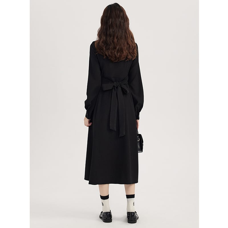 [Shojinsho Series] ★One Piece★ Irregular long sleeve dress Designed Cute Stylish Black Black