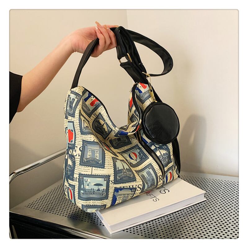 [Mokujin series] ★Shoulder bag★ Shoulder bag, handheld, large capacity, retro, cute, date, improves temperament, print