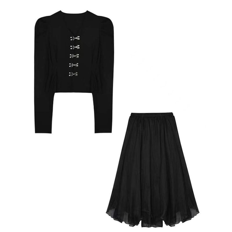 [ZUOXIAOJIE series]★Setup, single item order★ Tops or skirts, slimming, cheap, cute, black, black