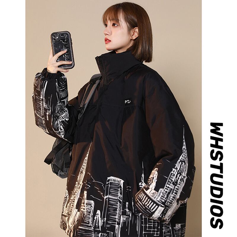 [Mori Moto Series] ★Winter Coat★ 2color Thick Warm Unisex Men's Cold Protection Filling Print Black Black ML XL 2XL 3XL