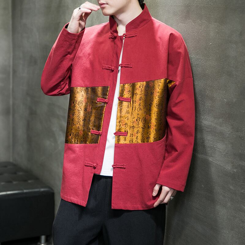 [RENCHAO Series] ★China style outerwear★ 2color jacket unisex men's switching letter pattern black red