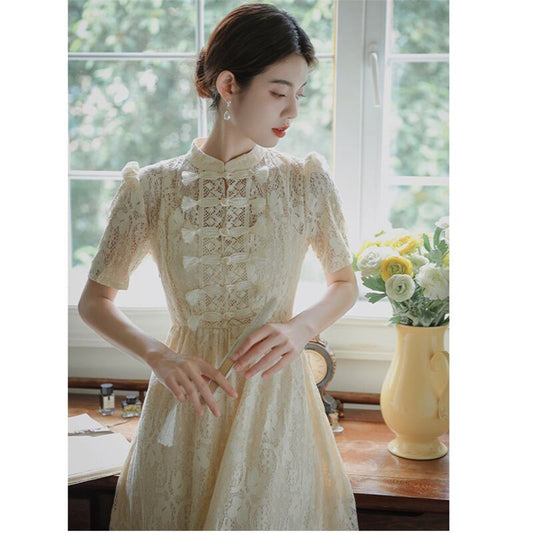 [BAIRIMENG Series]★China style dress★ Lace dress Improved Chinese dress Summer clothes Beige