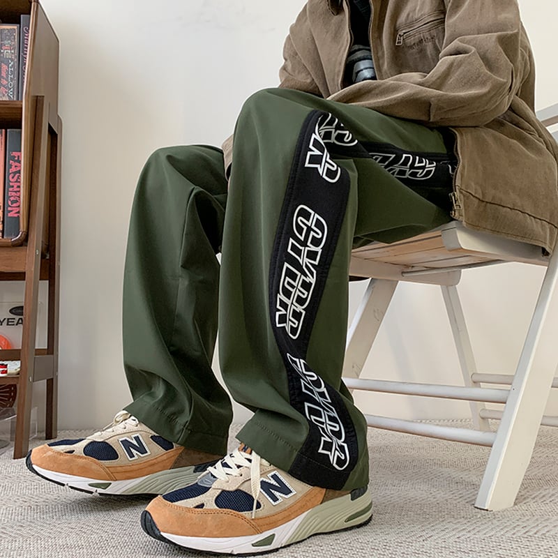 [CHAOMEICHEN Series] ★Casual pants★ Fleece lining 3color bottoms pants unisex men's alphabet green black gray