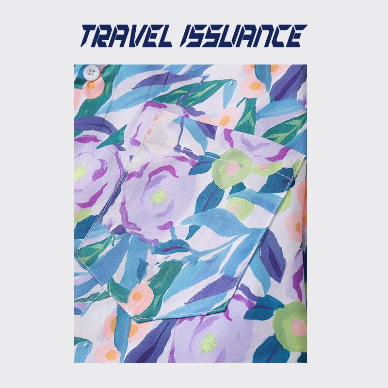 【TRAVEL ISSUANCEシリーズ】★シャツ★ 2color ハワイ アロハシャツ プリント 油絵風 男女兼用 メンズ 可愛い