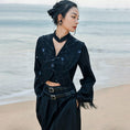 Load image into Gallery viewer, [Big Blue Dragon Series] ★China style outerwear★ Mini length V neck butterfly switching black black sexy
