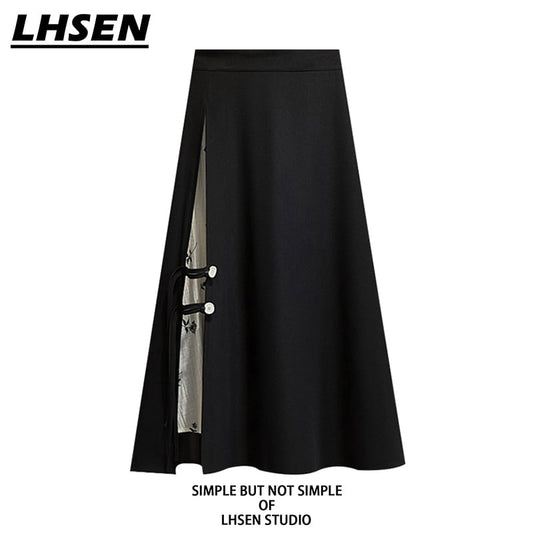 [LHSEN Series] ★China style skirt★ Bottoms Designed Easy to match Black Retro