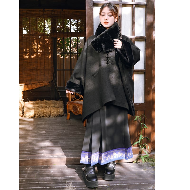 [Kokaisha --- Leaf Collection Series] ★Chinese style skirt★ Bottoms Hanfu skirt Switching Black Black