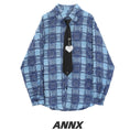 Load image into Gallery viewer, [ANNXstudio Series]★Shirt with tie★ Long sleeve shirt Shirt Tops Plaid pattern Unisex Men's Blue
