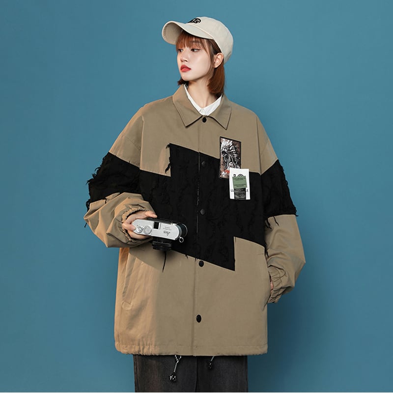 [Fujiiman Series] ★Jacket★ Outerwear 3color switching Unisex Unique black green brown