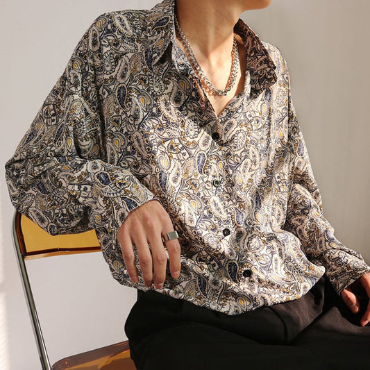 [AIMAKOU Series] ★Floral Pattern Shirt★ Tops Print Long Sleeve Shirt Retro Thin ML XL 2XL 3XL