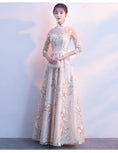 Load image into Gallery viewer, Party Dress, One Piece, Long Dress, After-Party, Wedding, Concert, Elegant, Chinese Style, Stand Neck, 3/4 Sleeve, Long Length, Maxi Length, Large Size, SML, XL, 2XL, Champagne, Embroidered
