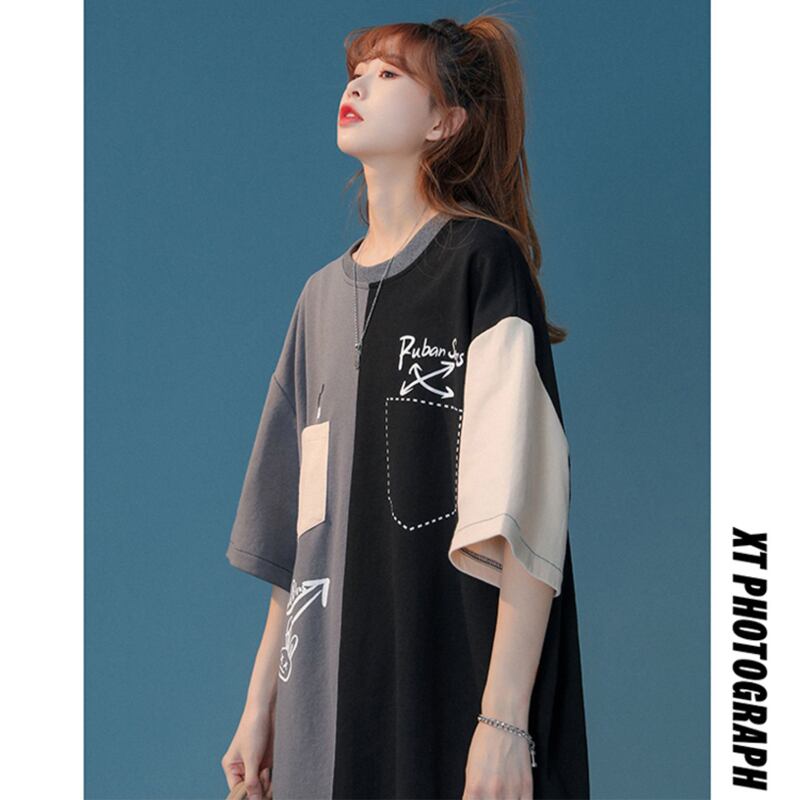 【藤伊曼シリーズ】★Tシャツ★ 2color トップス 半袖Tシャツ 男女兼用 メンズ 配色 可愛い 夏服 M L XL 2XL