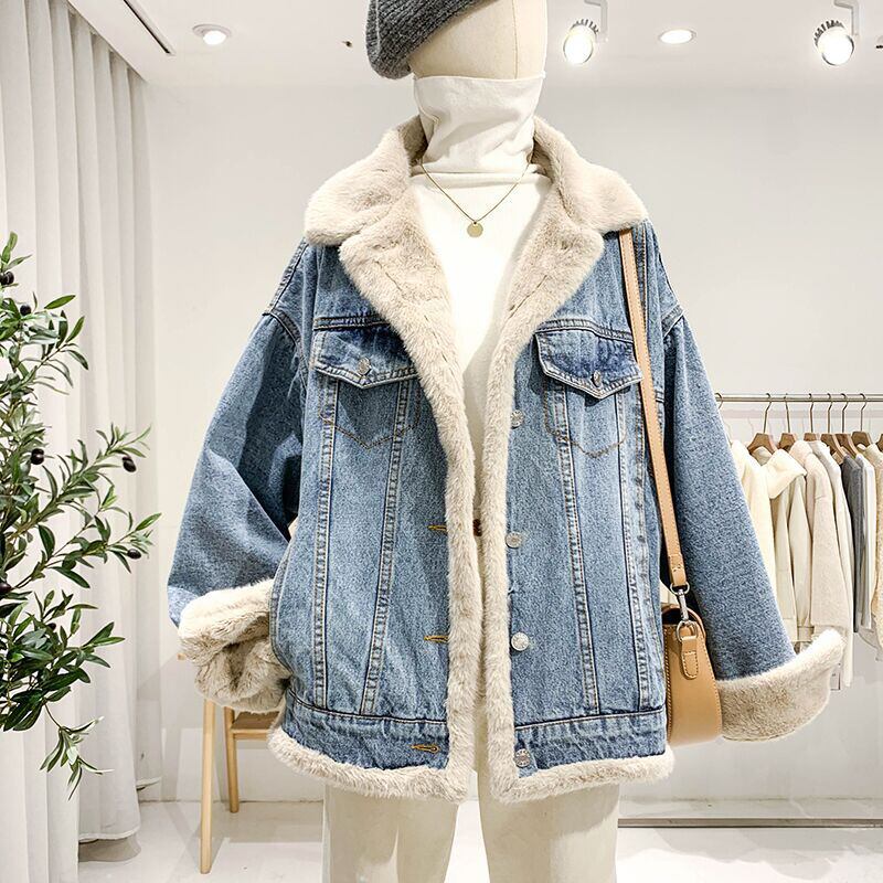 [Kajingi series] ★Outerwear★ Denim jacket, thick, warm, for winter, blue, blue, can be worn on both sides, S M L XL