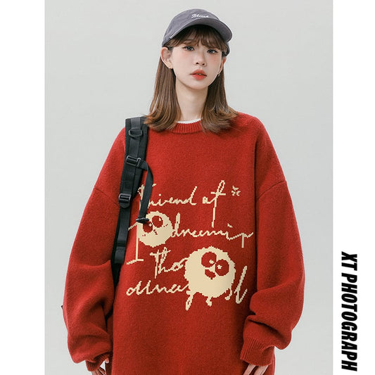 [Fujiiman Series]★Sweater★ 4color Knit Tops Cartoon Unisex Men's Black Red Green White