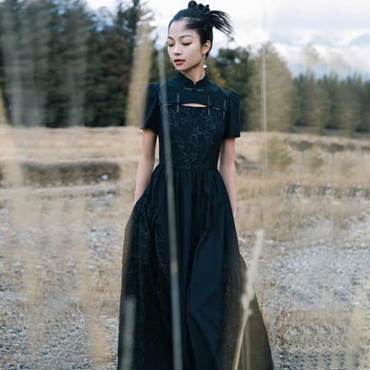 [Daiseiryusu Series] ★Chinese style dress★ Summer Chinese clothing Maxi length Long length Chinese button Black Black