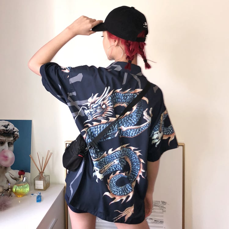 [Yuan Xiaoji Series] ★China style shirt★ Tops 2 colors Red or blue Dragon pattern Dragon pattern Loose fitting Unisex Couple clothes