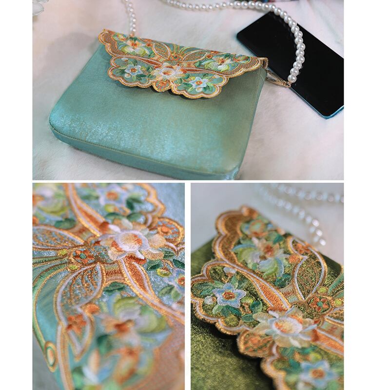 [Shimizu Kei Series]★China style bag★ 4color chain shoulder blue green cute embroidery original easy to match