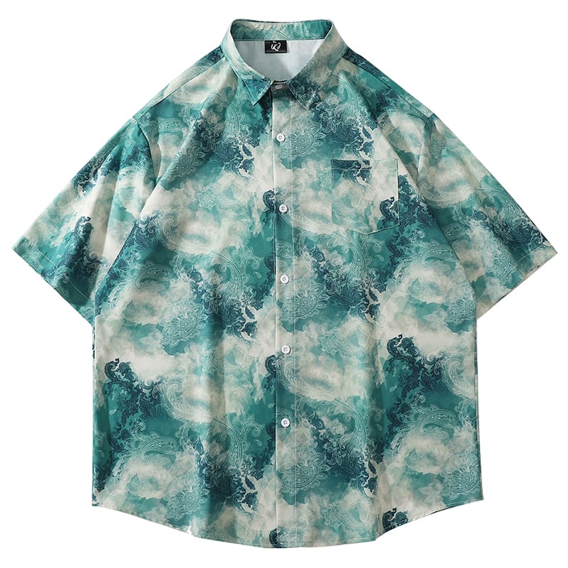 [Satoru Series]★China Style Shirt★Short Sleeve Unisex Summer Tie Dye Shirt Casual Retro Women's Street Men's Unique Large Size