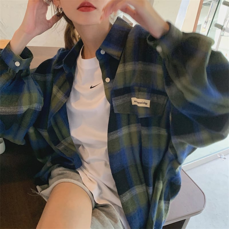 [XIAOXINJIA Series]★Shirt★ 2color Long Sleeve Shirt Tops Ladies Plaid Fashion Color Scheme