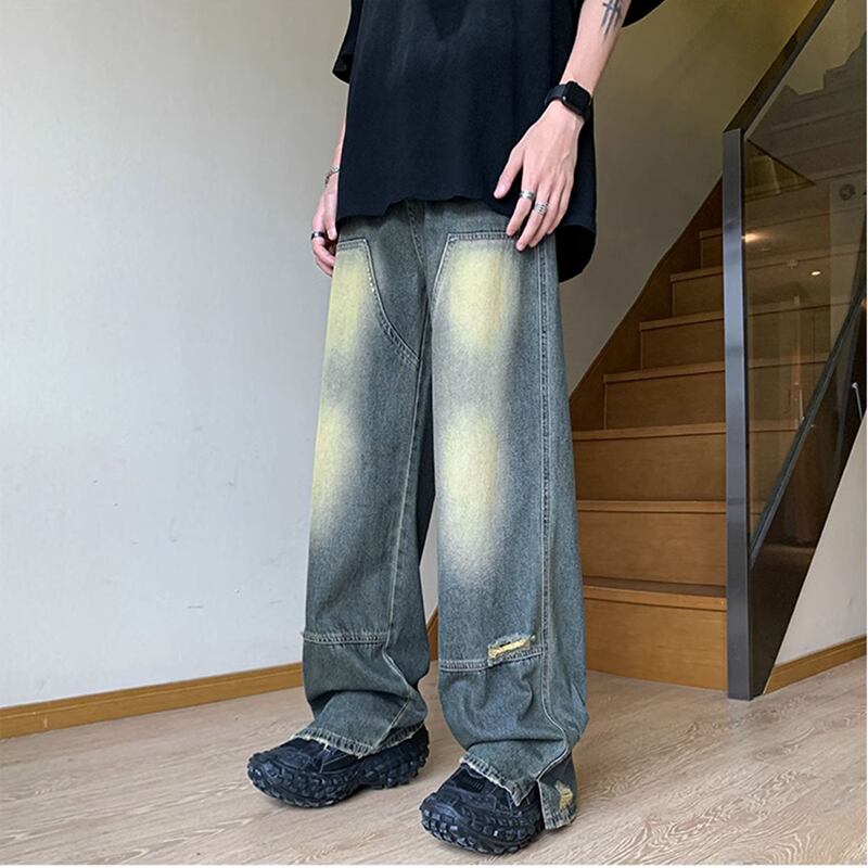 [CHAOMEICHEN Series] ★Denim Pants★ Distressed Bottoms Trousers Men's Large Size Blue