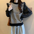 Load image into Gallery viewer, [HULAHULA Series] ★Tops★ 2color switching, long sleeves, fake layered, slimming, large size, horizontal stripes, striped pattern
