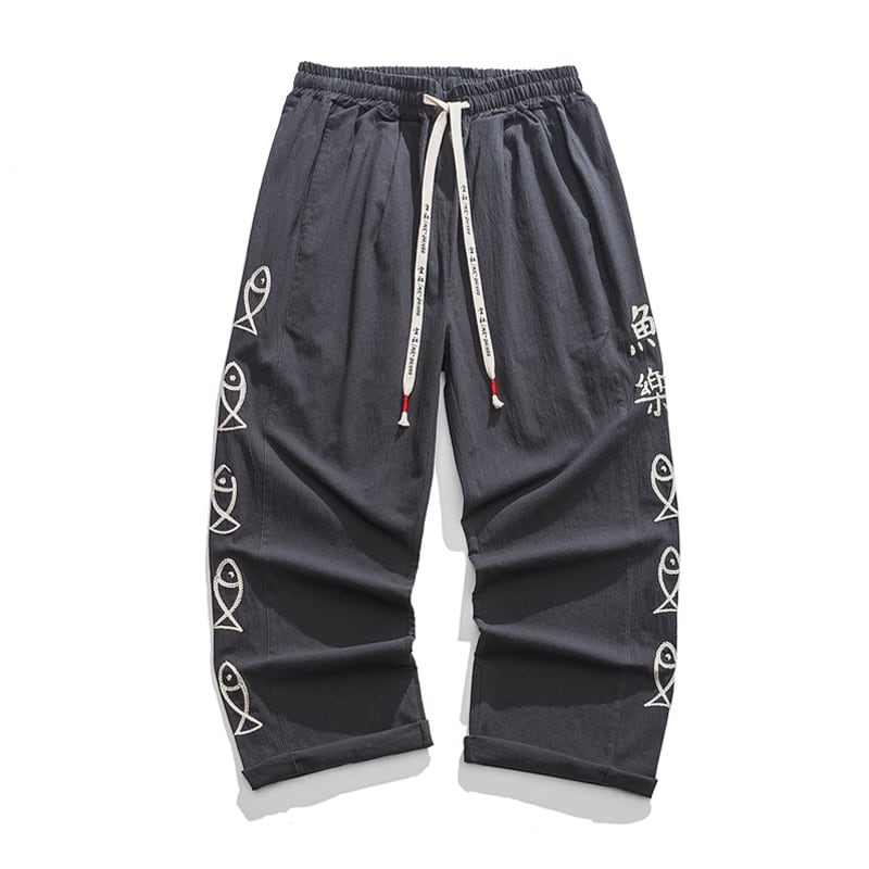 [TAOHUAYUAN Series]★China style trousers★ 3color bottoms trousers casual pants unisex men's large size fish nine-quarter length