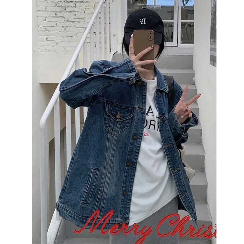 [KEKELI Series]★Denim Jacket★ Outerwear Spring Clothes Retro Loose Easy to Match Blue Blue