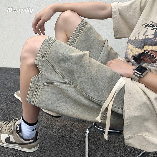 [BIGEMAN Series]★Denim shorts★ 2color bottoms short length pants unisex men's large size denim pants