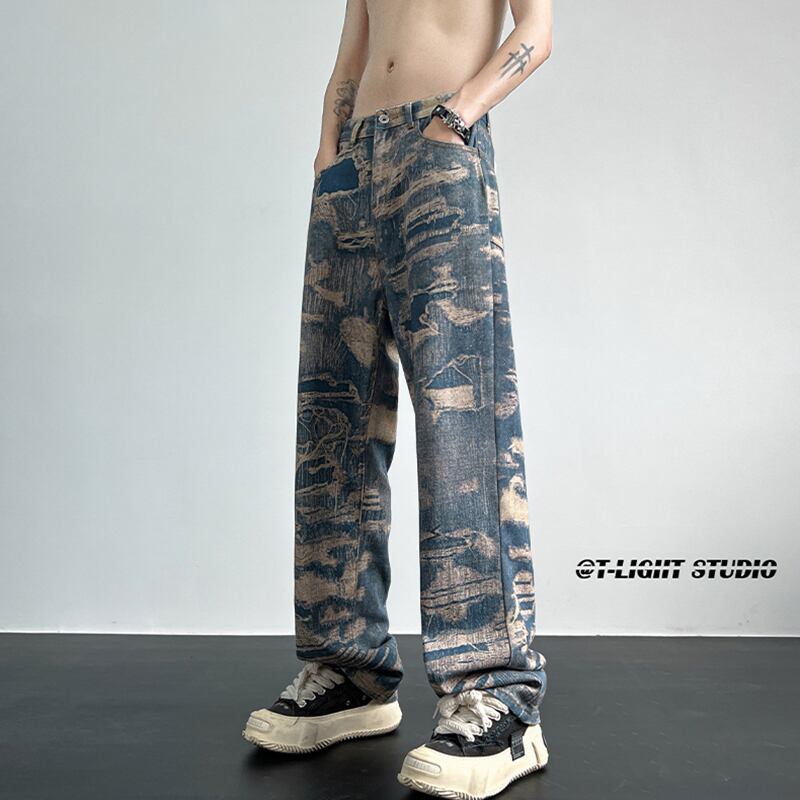 [NANSHI Series]★Denim Pants★ Bottoms Pants Unisex Men's Print Unique Large Size