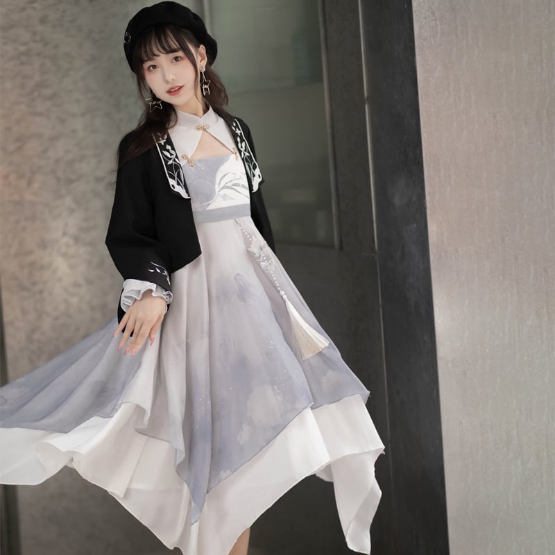 [Dust, smoke, clouds, dreams --- Beautiful Lantern Series] ★Chinese-style set★ One-piece dress + outerwear Chinese clothing Hanfu one-piece dress Original Cute