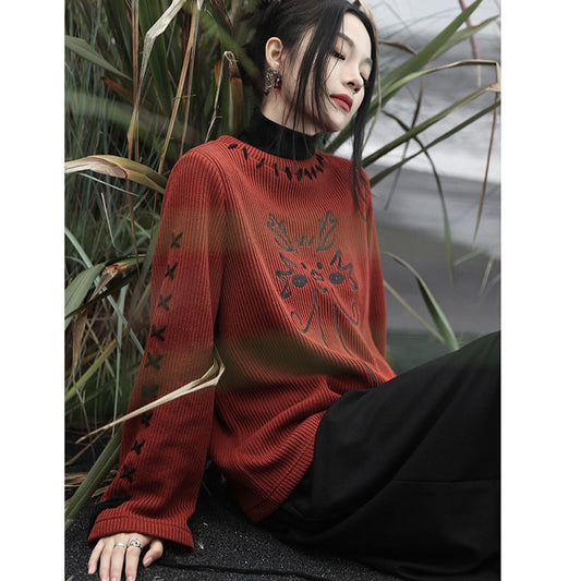 [Big Blue Dragon Series] ★Chinese style sweater★ Knit tops Dragon embroidery Chinese clothes Red Red New Year Christmas