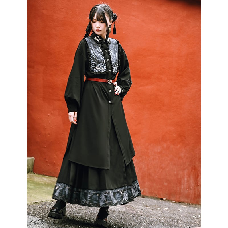 [Kokaisha --- Rabbit series] ★China style skirt★ Bottoms Original slimming black Easy to match