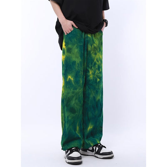 [MGJM Series] ★Casual Pants★ Bottoms Trousers Oil Painting Style Unisex Men's ML XL Elastic Waist Green Green