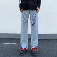 Load image into Gallery viewer, [YANDAN Series]★Denim Pants★ Bottoms Pants Unisex Men's Embroidery Butterfly Blue Blue Large Size
