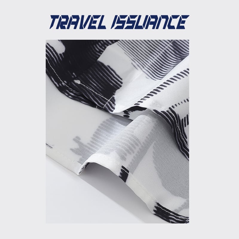 【TRAVEL ISSUANCEシリーズ】★水墨風シャツ★ 長袖シャツ トップス 花柄 黒 白 プリント M L XL 2XL 男女兼用 メンズ