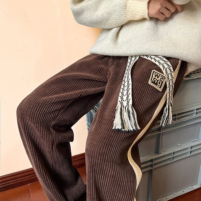 [Du Fung Series] ★Casual Pants★ 3color Bottoms Unisex Men's Corduroy Vertical Stripes Black Beige Coffee Color