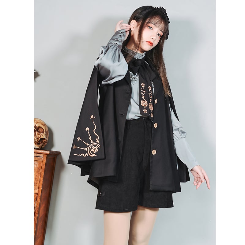 [Kokaisha---Mou Series] ★Chinese-style outerwear★ Cloak, embroidered, fashionable, black, ML, original, slimming