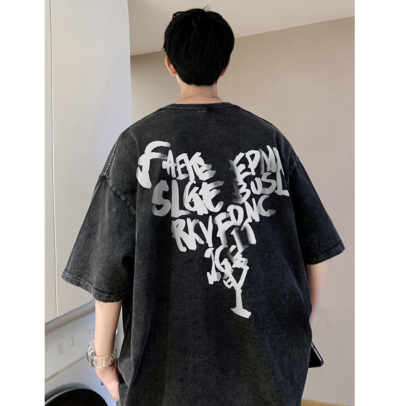 【Lettheheartシリーズ】★トップス★ Tシャツ 男女兼用 メンズ 大きいサイズ レトロ 個性的 黒灰色 合わせやすい