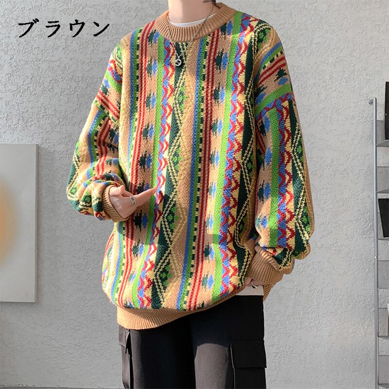 [ZHUIYI Series] ★Sweater★ 2color Knit Tops Unisex Men's Large Size Ethnic