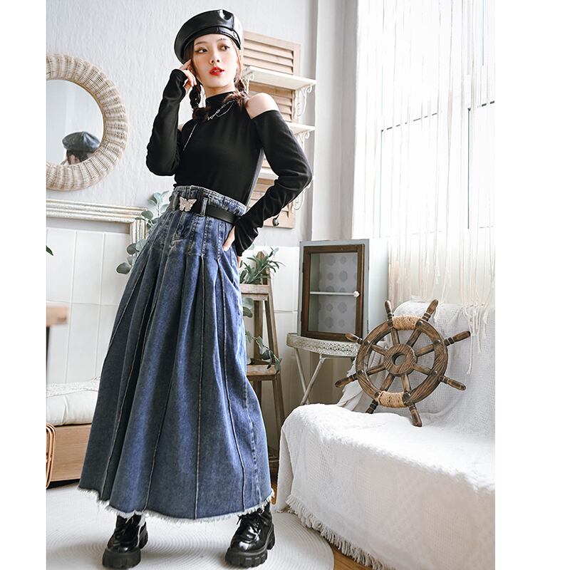 [Kokaisha --- Dream Girl Series] ★Denim skirt★ Bottoms Long skirt Easy to match Blue Blue