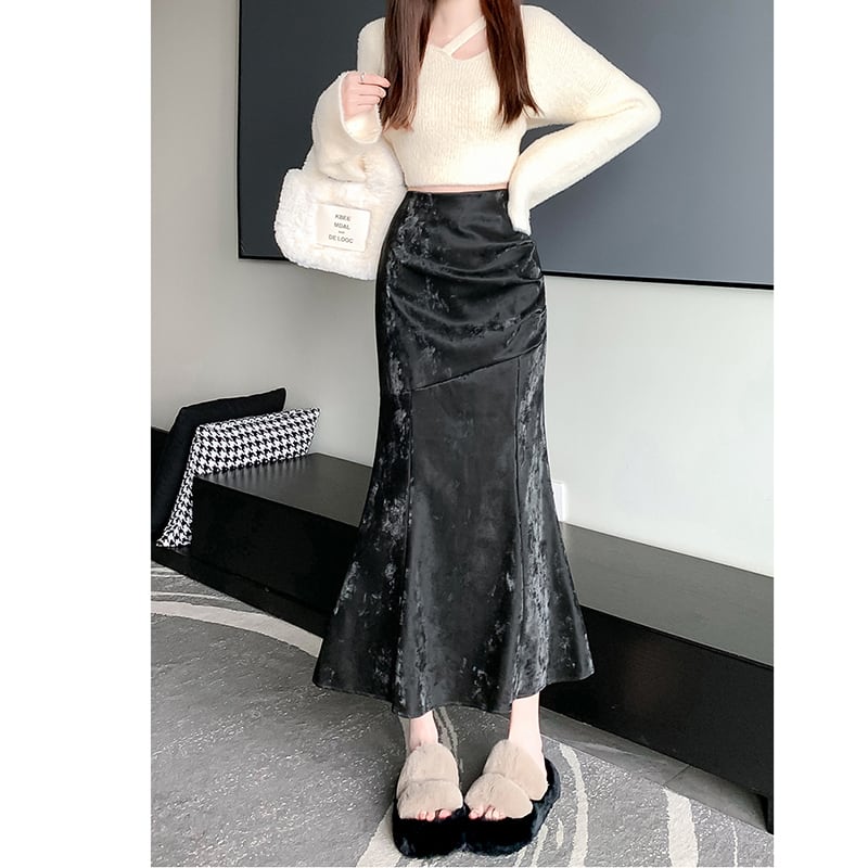 [Women's University 18 Series]★Skirt★ 2color Bottoms Slimming Mermaid Skirt Black Black Brown