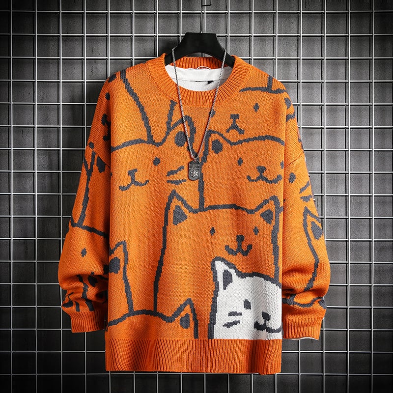 [Nana Series]★Sweater★ 4color Cat Unisex Men's Couple Clothes Cute Large Size Blue Black Orange Beige