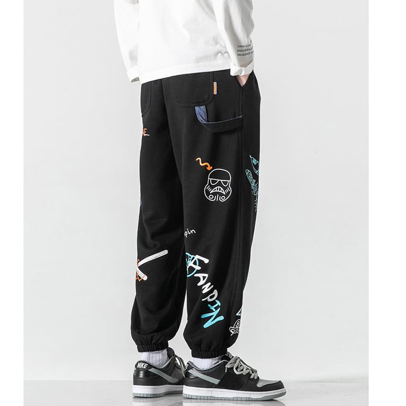 [BIGEMAN Series] ★Casual Pants★ 2color Quarter-length Bottoms Pants Unisex Men's Large Size Cartoon Black Gray