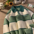 Load image into Gallery viewer, [PPG Series]★Sweater★ 3color Knit Tops Horizontal Striped Pattern POLO Neck Unisex Men's Green Gray Brown
